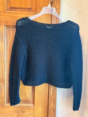 Vince Organic Cotton Crop Crochet Sweater XXS/XS Black